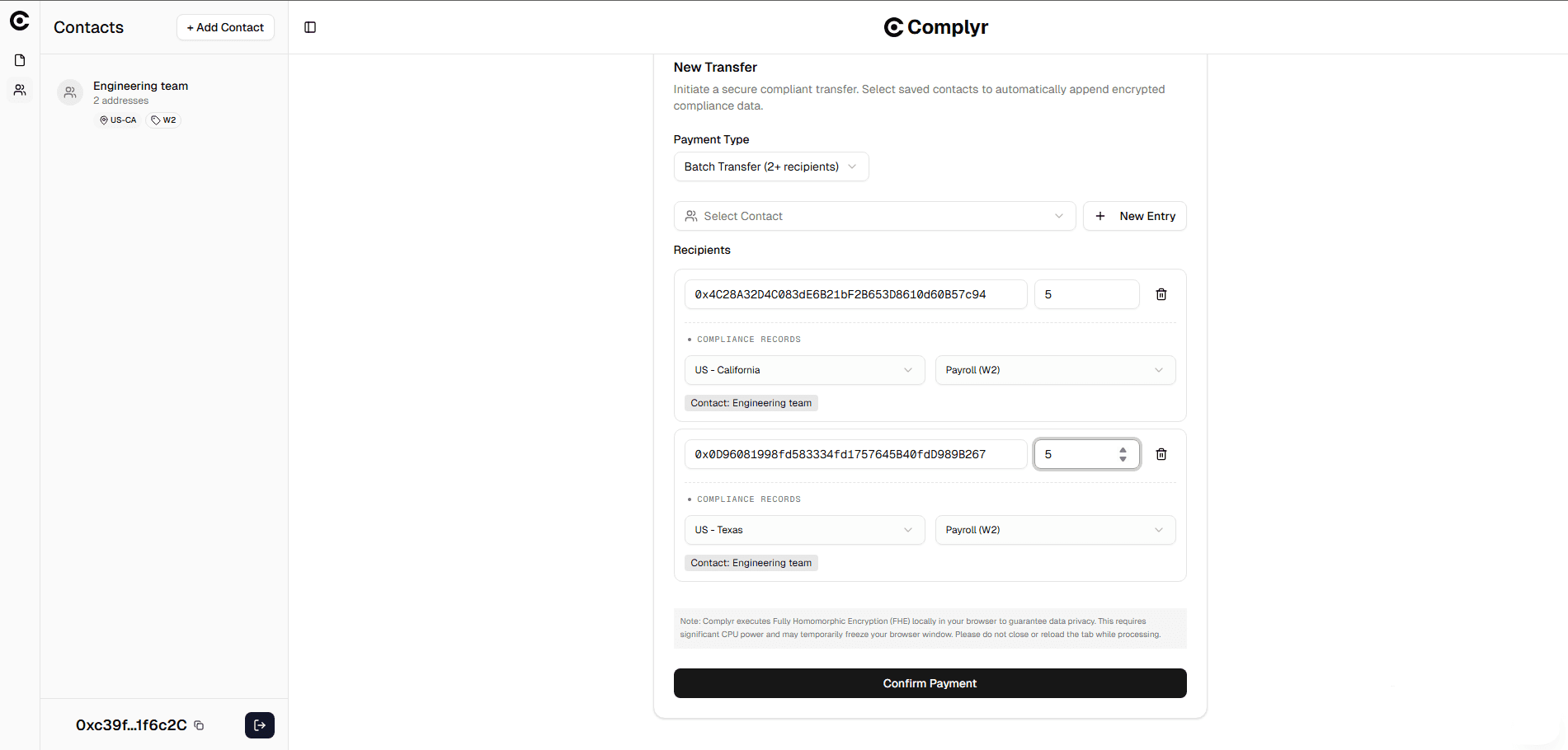Batch Payment with Compliance Metadata