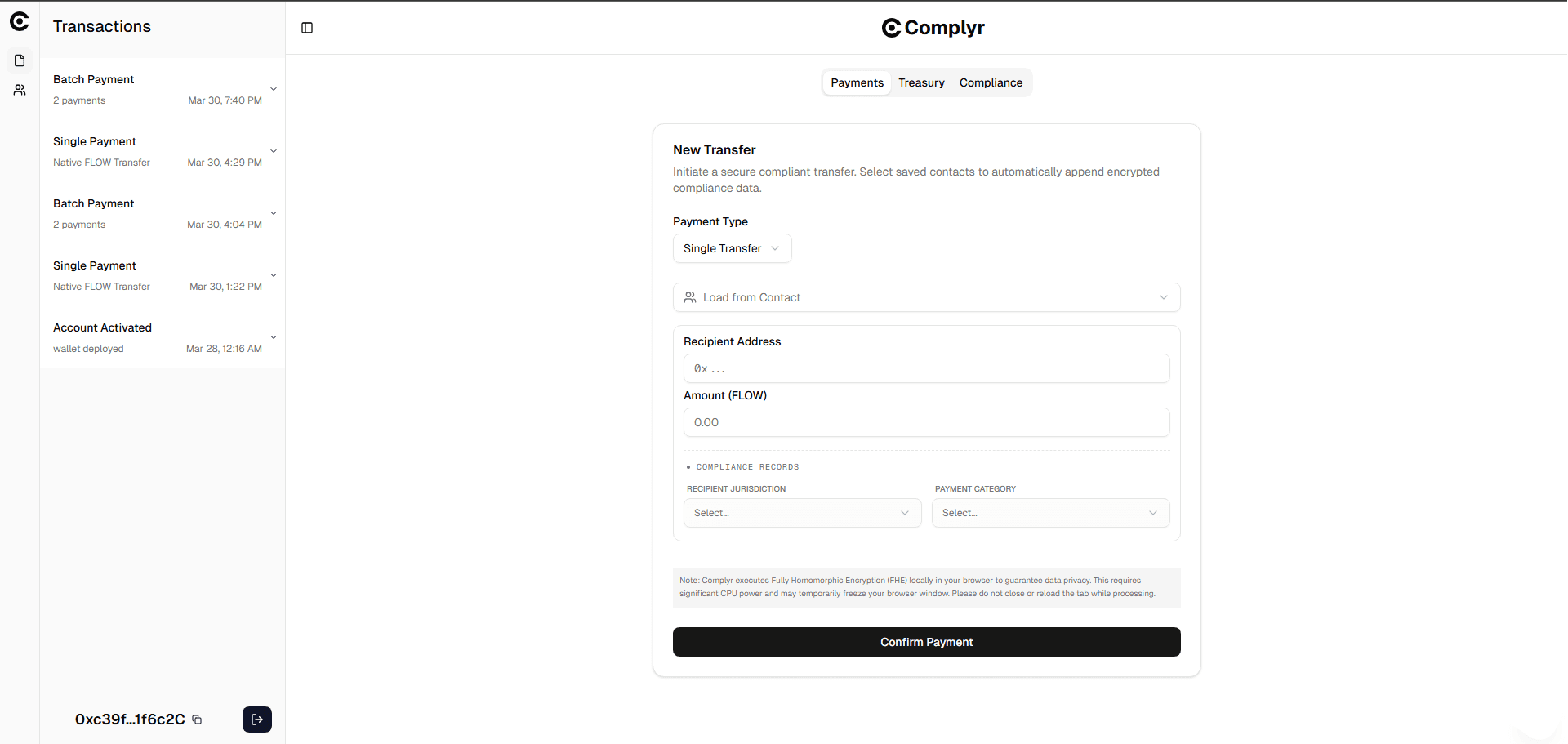 Complyr Wallet Dashboard
